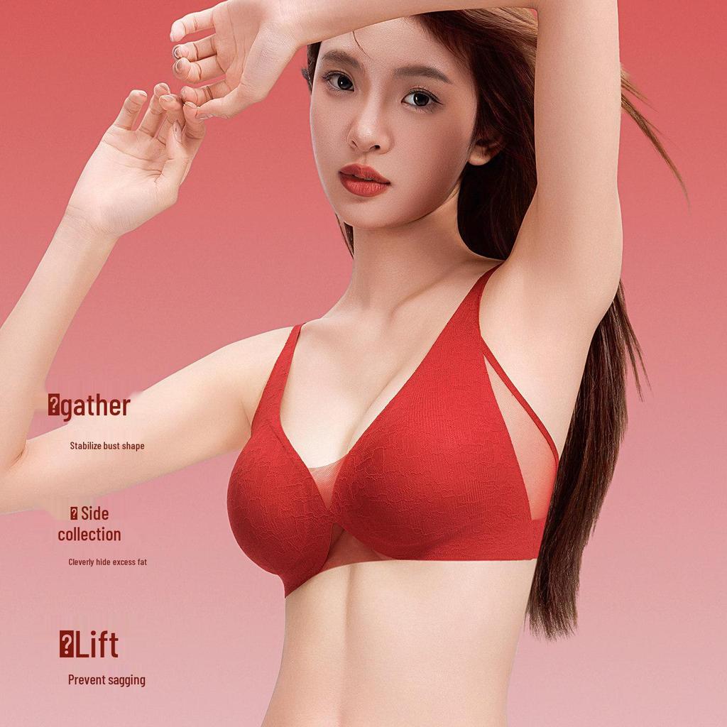 Women's Red Tiger Year Bridal Lingerie Set: Seamless Mesh Push-Up Bra & Panty Gift Box