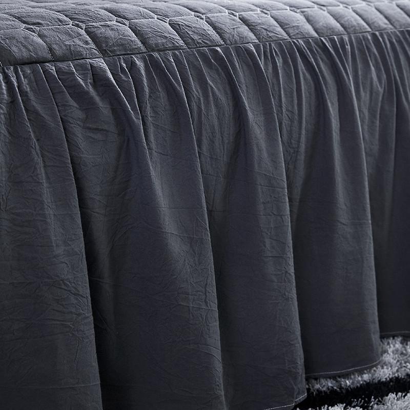 Schwarz Rosa Weiß Khaki Garngefärbt Gewaschene Baumwolle Bettrock Kissenbezüge Bettwäsche Matratzenschoner Tagesdecke Bettwäsche Heimtextilien