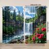2pcs Scenic Waterfall Print Curtains - 3D Effect, Machine Washable Polyester, Blackout Panels with Vibrant Nature Design, Perfec