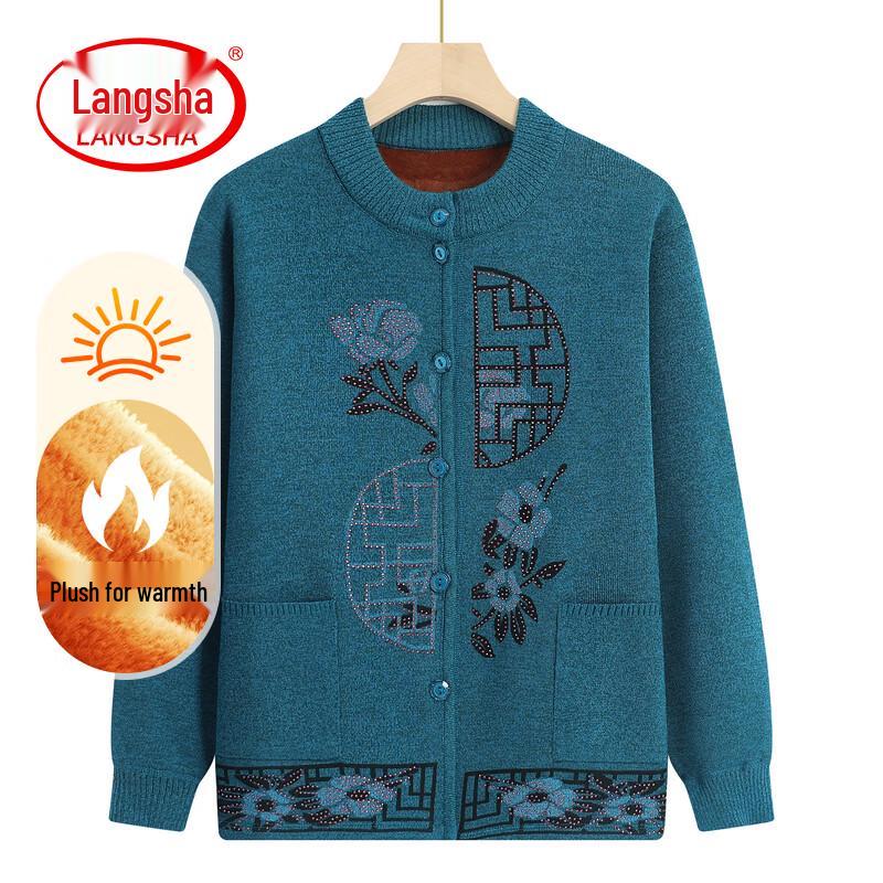 Langsha Elderly Women's Autumn Knit Cardigan Sweater