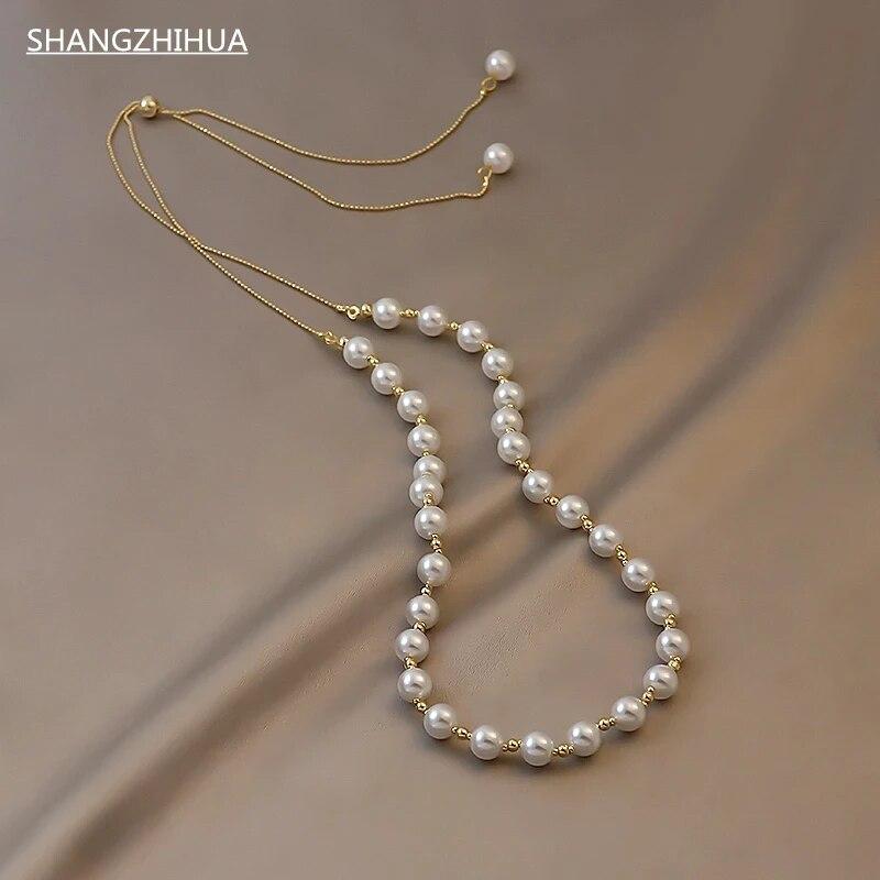SHANGZHIHUA The Elegant Light Luxury Three-layer Pearl Collar, 2021 New Trend Jewelry Fashion Woman's Necklace Party Gift