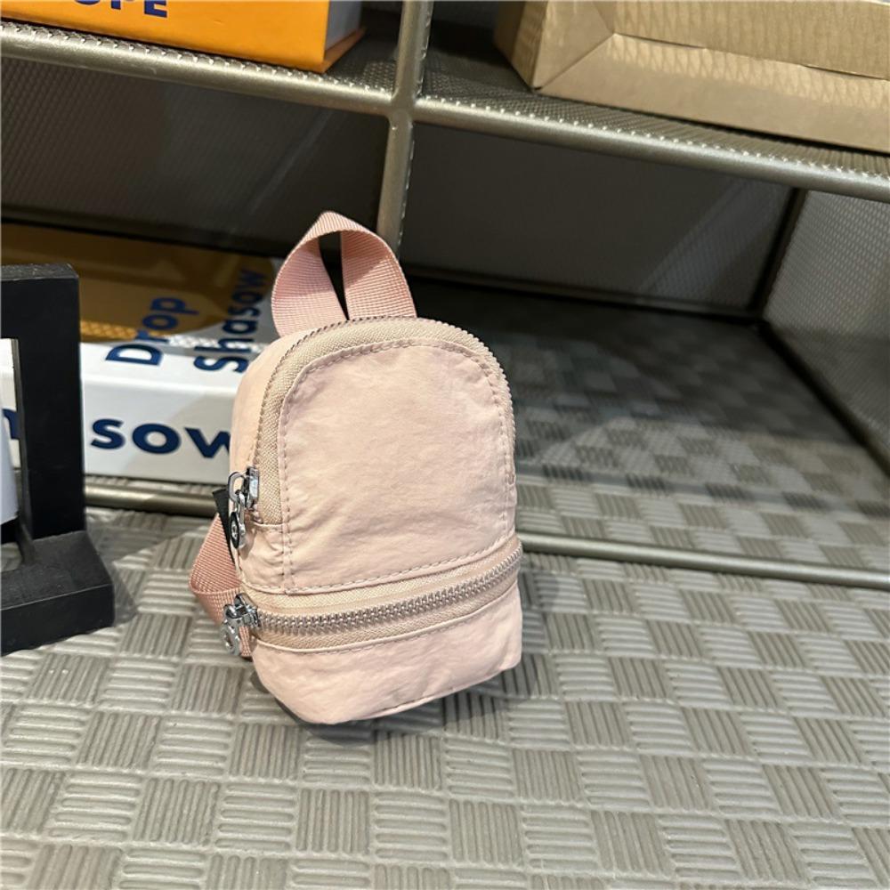 

Fashion Mini Coin Purse Portable Nylon Makeup Bag with Zipper Solid Color Small Backpack Daily Matching розовый