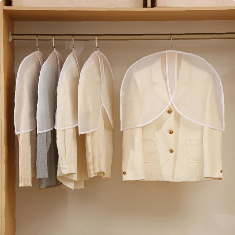 5Pcs Semi-Package Clothes Dust Cover Waterproof Transparent Suit Coat Storage Bag Short Wardrobe Hanging Clothes Cover