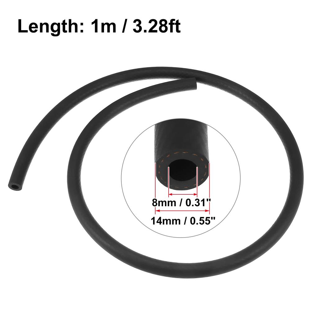 X AUTOHAUX Bilvarmeslange Bil Fleksibel Rett Varmeslange Flerbrukslange Gummi Svart Lengde 1m Indre Diameter 8mm