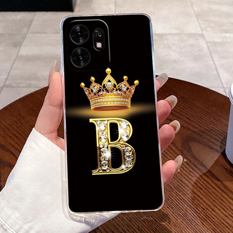 Fashion Initial Letter Crown Couple Case For Honor Play 60A 5G / Honor X6d 5G Transparent TPU Silicone Shockproof Soft Casing