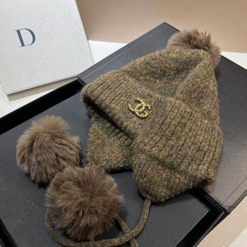Zimní nový vlněný klobouk, dámská korejská verze sladkého klobouku s bambulí zakrývajícího uši, venkovní teplá pletená čepice ze směsi vlny