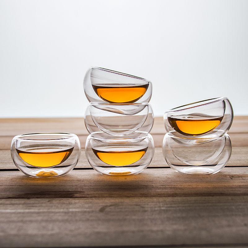 Set da 6 pezzi 50ml Vetro a doppia parete trasparente resistente al calore Piccola tazza da tè Kung Fu Tazze da degustazione Servizio da tè Tazzine da tè cinesi