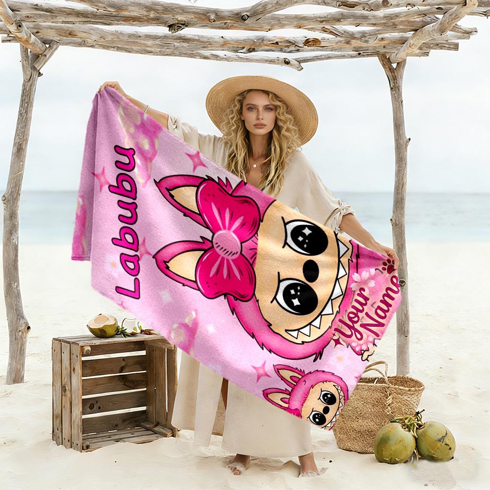 Labubu Customize Text Beach Towel High Absorbency & Quick-Dry Portable for SwimmingBeachCamping Travel Beach AccessoriesGym