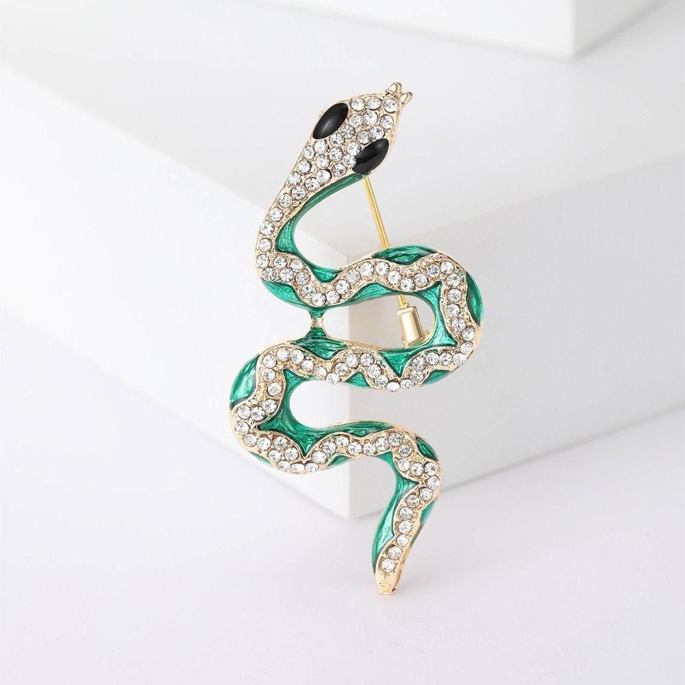 Sparkling Rhinestone Collar Pins Animal Snake Lapel Pin Creative Zodiac Snake Brooch  Office