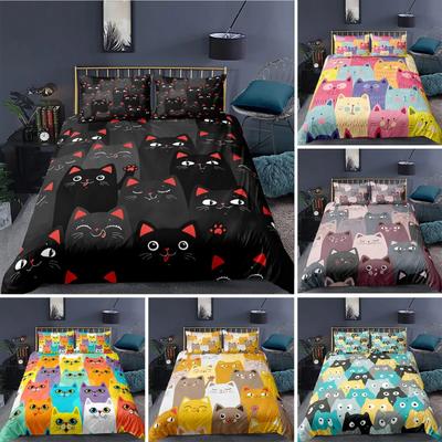 Funda Nórdica de Gato Poliéster Estampado con Personajes Felinos Hipster Jugadores, Juego de Cama Decorativo de 3 Piezas para Cama Individual con 2 Fundas de Almohada