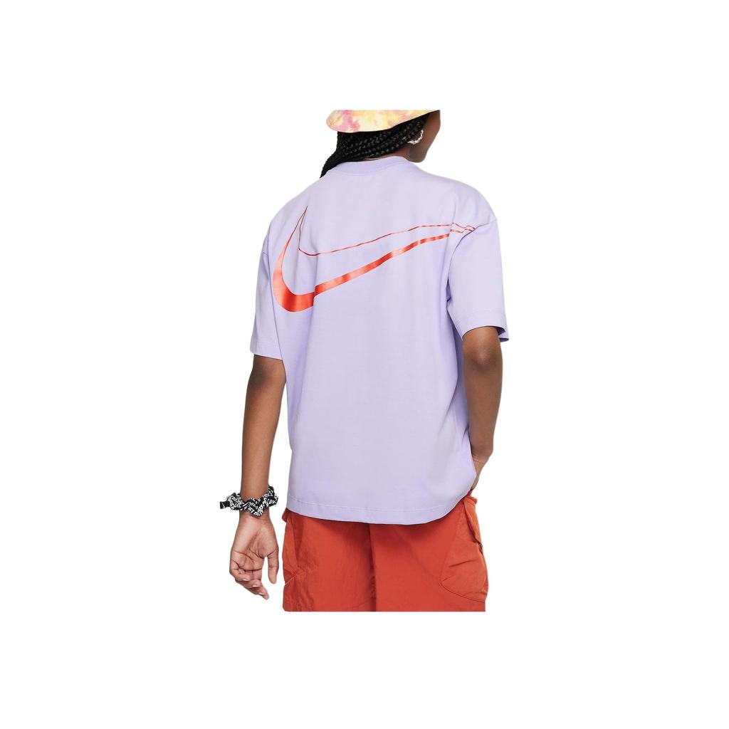 Nike Sportswear Printed Logo Round Neck Solid Color Short Sleeve T-Shirt Kids Tops Hydrangea FN9692-515
