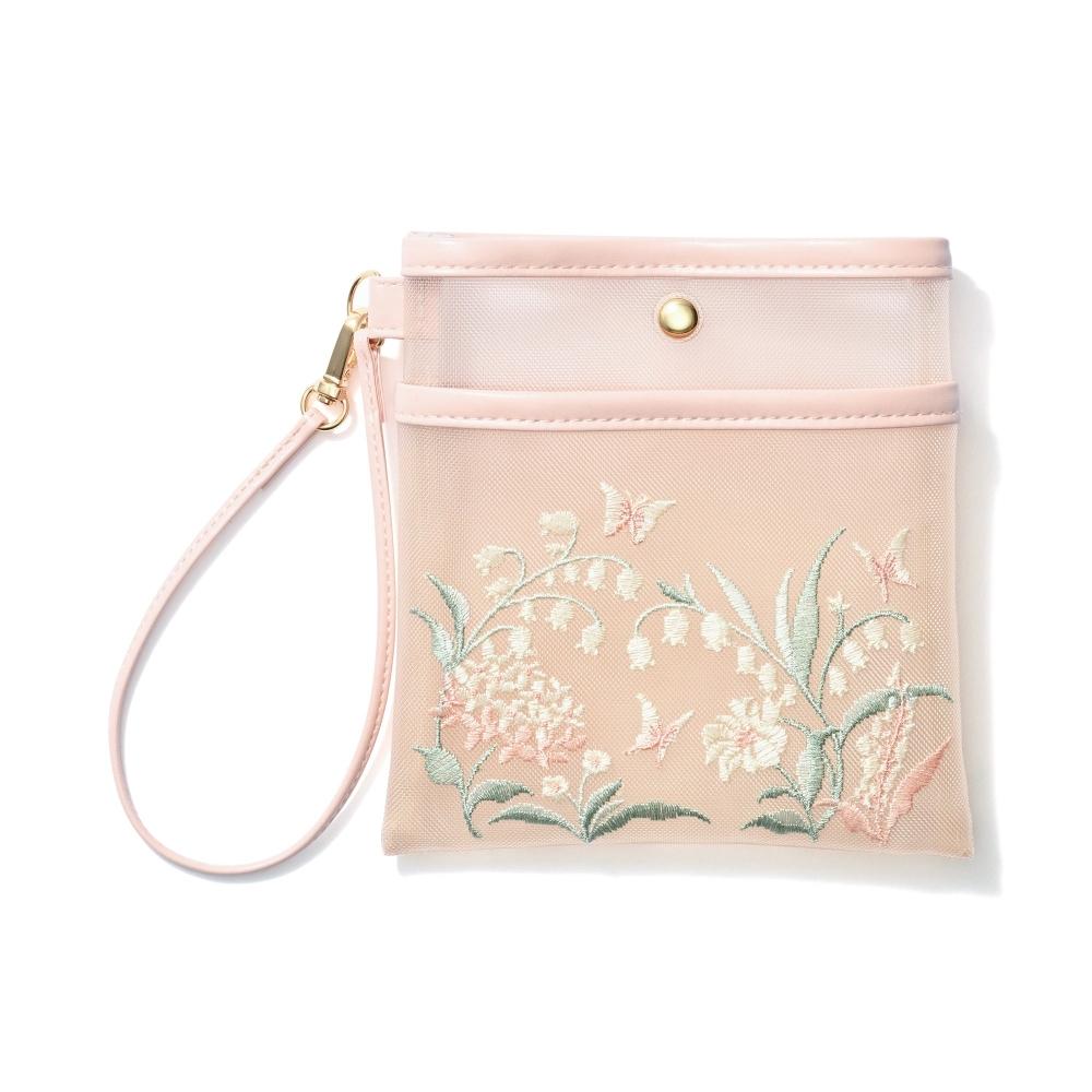 Franc Franc Japan Mesh Embroidered Handkerchief Pouch Pink
