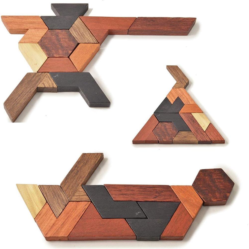 Classical Wooden Geometric Shape Tangram Board IQ Brain Teaser Puzzles Board Educational Toys