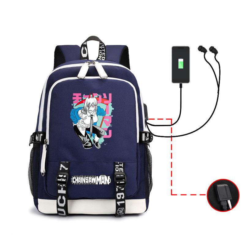 Animation, Chainsaw Man, Peripheral Backpack Usb Large-Capacity Computer Bag, Youth Schoolbag