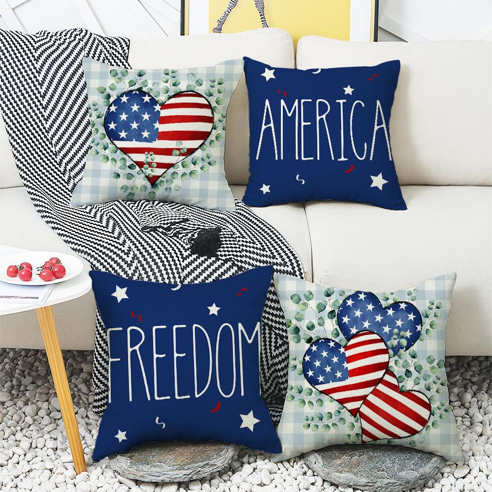 Holiday Independence Day Striped Simple Pillow Cover Love Star Element Letter Print Living Room Cushion Cover