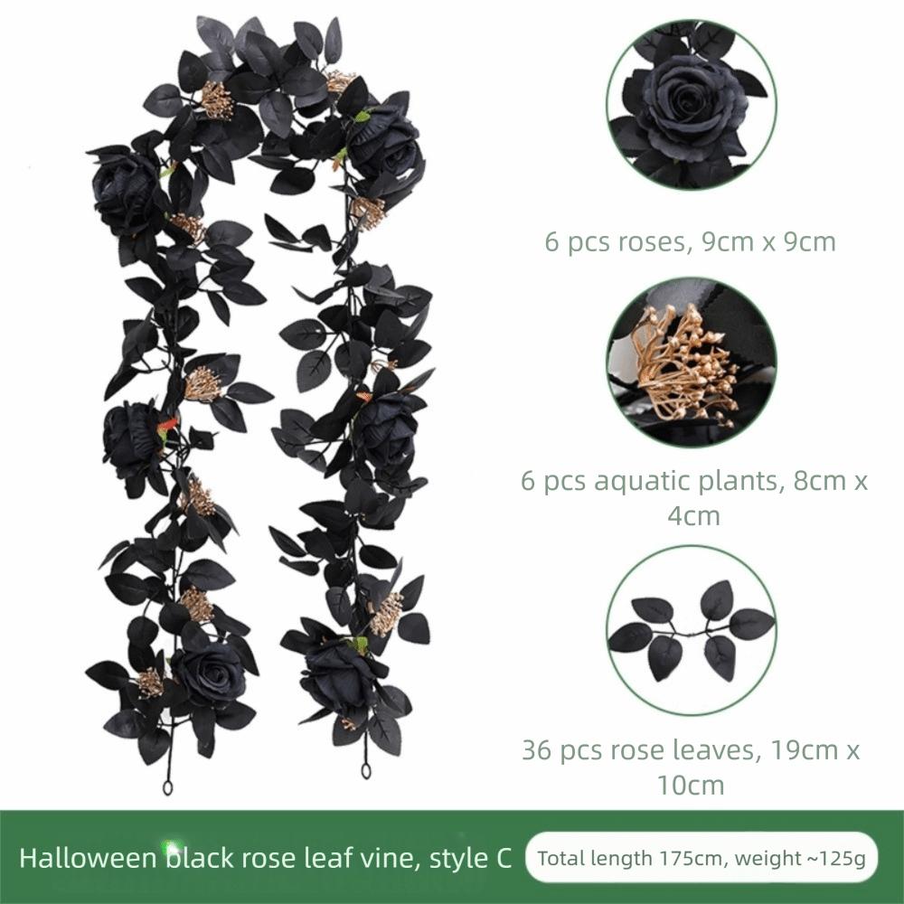 Environmental PPC Artificial Flowers Long Strip Different Sizes Simulated Rattan Black Rose Leaves Halloween Rose Leaf Vines