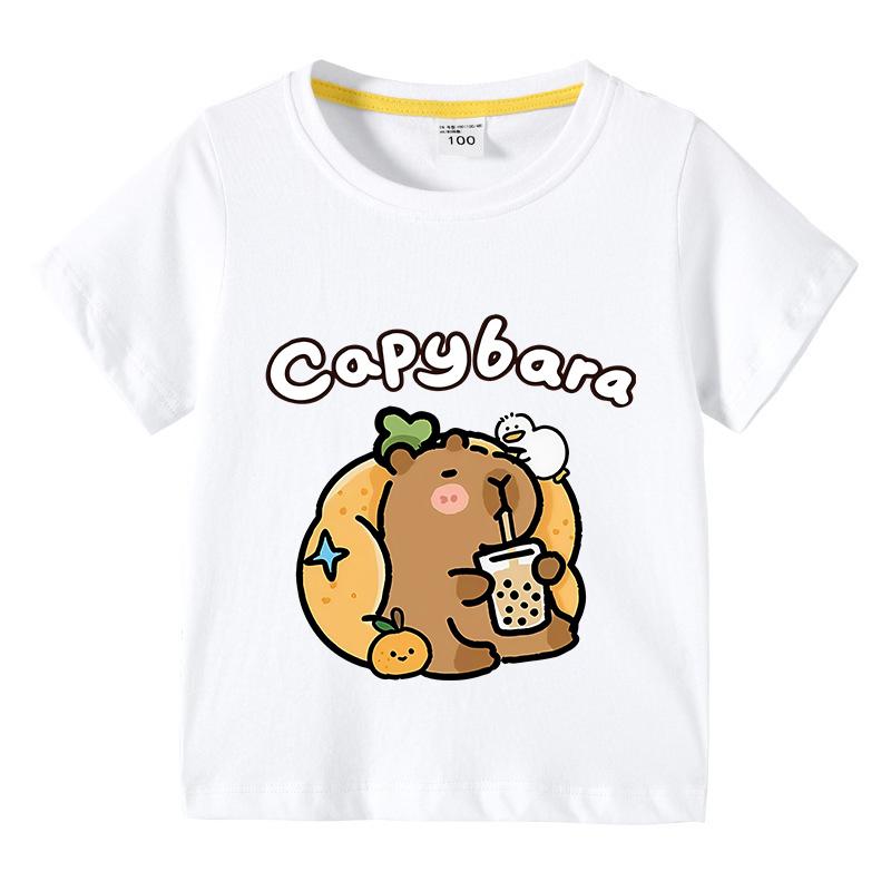 T-shirt en coton pour enfants T-shirt Capybara pour enfants 3-10 ans Garçons Mignon Capybara Col rond Hauts T-shirt Vêtements pour enfants Pour l'été
