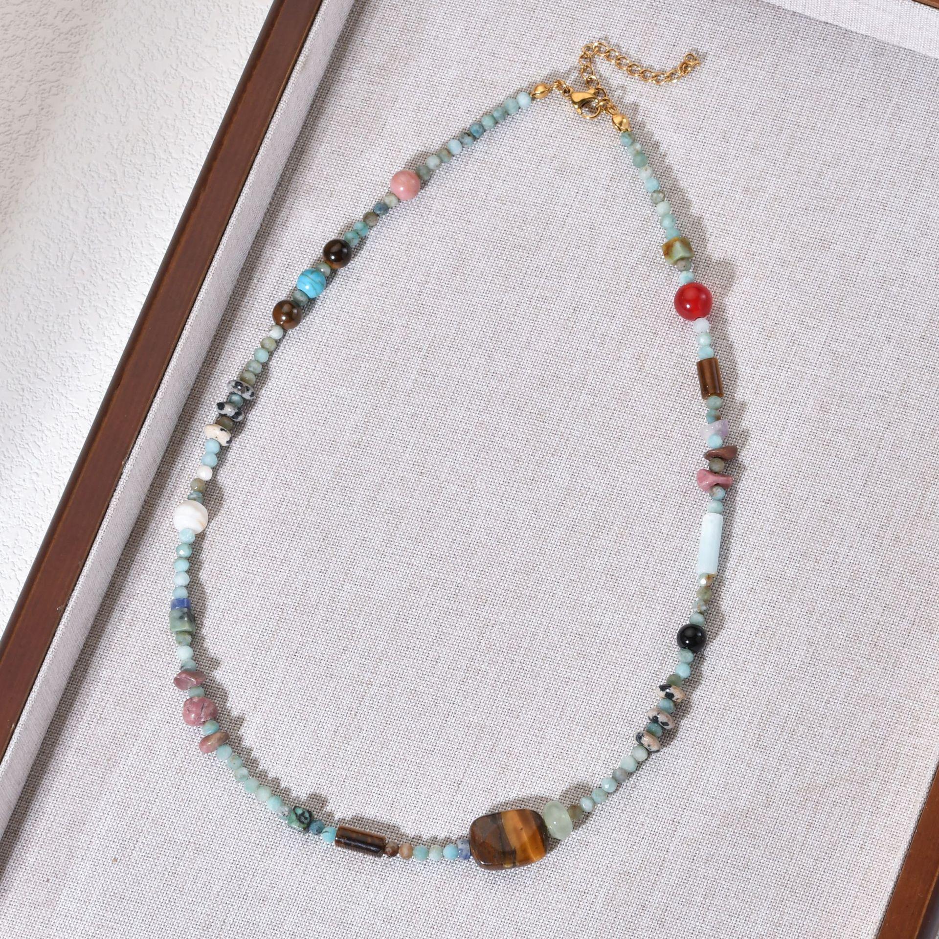 Tiger Eye Stone Beaded Necklace: Retro, Luxury, Fashion-Forward Design for Women
