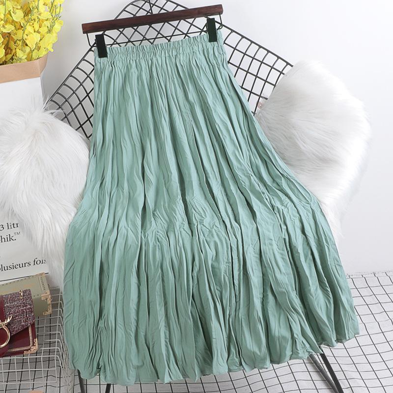 

Осенние и зимние женские юбки, корейская юбка с рюшами, элегантная нижняя часть с высокой талией, тонкая плиссированная юбка со складками, большие размеры One size зелёный