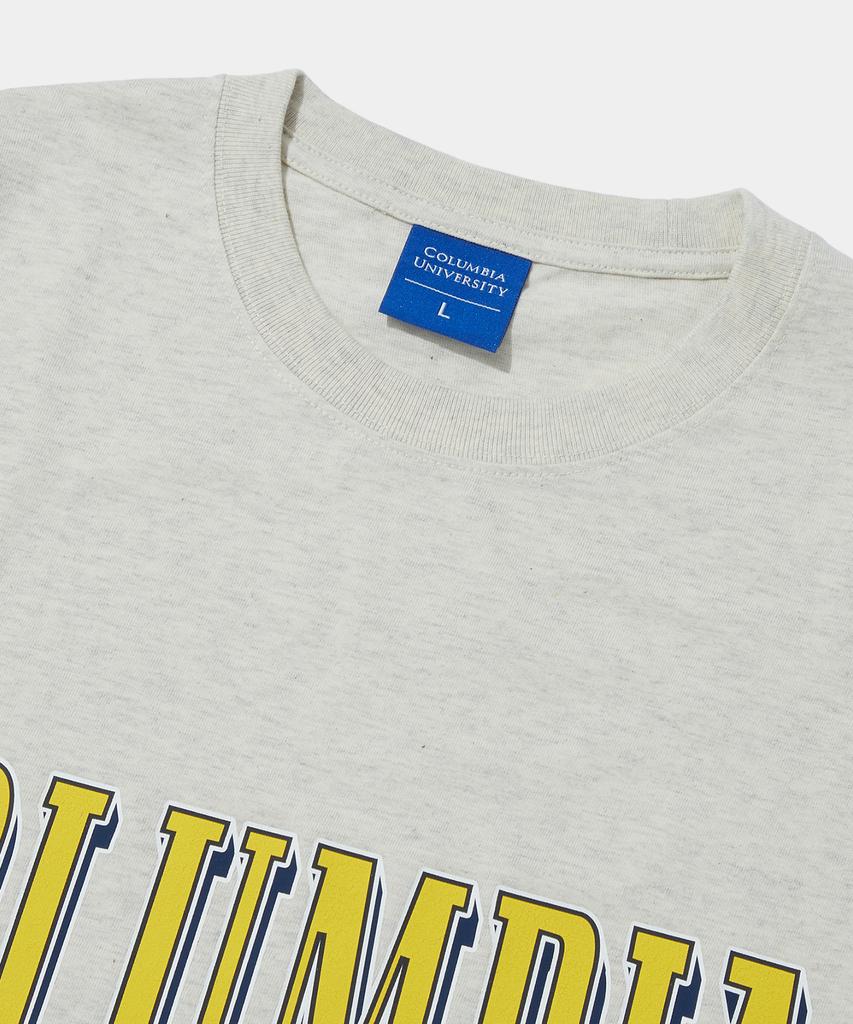 COLUMBIA UNIVERSITY Vtg Crack Logo S/S T-Shirts Oatmeal
