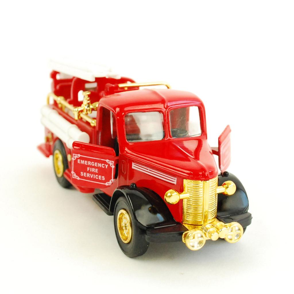 Metal Miniature Car Classic Fire Truck Hose Die-cast Pull-Back Die-cast (Gold Truck)