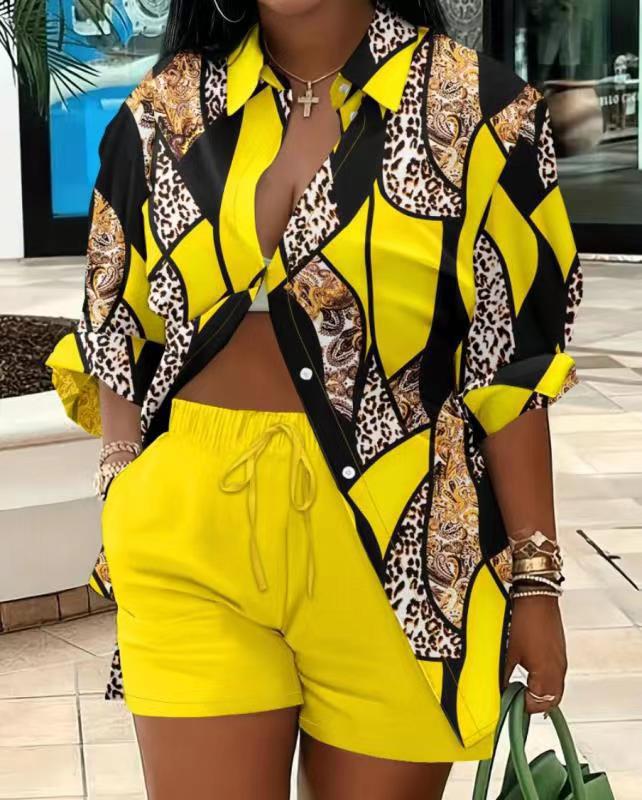 Women's Fashion Print Two-Piece Set: Elegant European & American Style