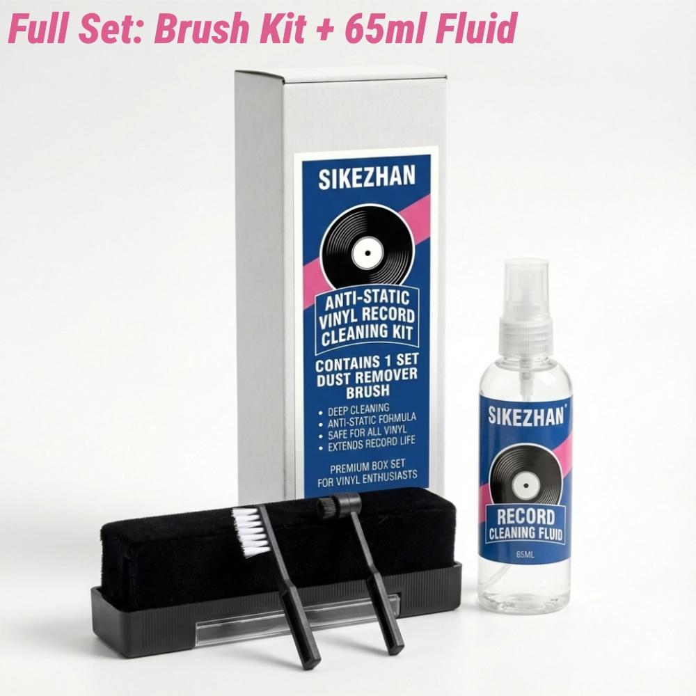 Record Cleaner Kit with 65ml Spray, Anti-Static Velvet Brush & Stylus Cleaning Tools for Safe Vinyl Turntable Use