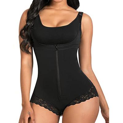 Women One Piece Lace Lingerie Tummy Control Butt Lifting Slimming Bodysuit Triangle Zipper Shapewear