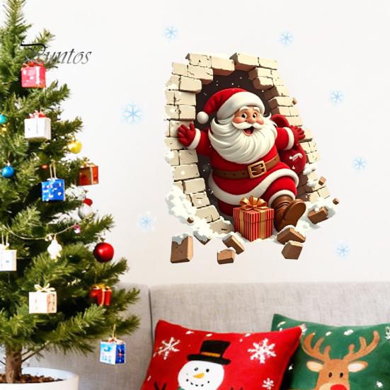 Santa Claus Decoration Decal Broken Wall Sticker, Christmas Decal, Seasonal Decorations Removable Mural for Living Room Bedroom Holiday Party