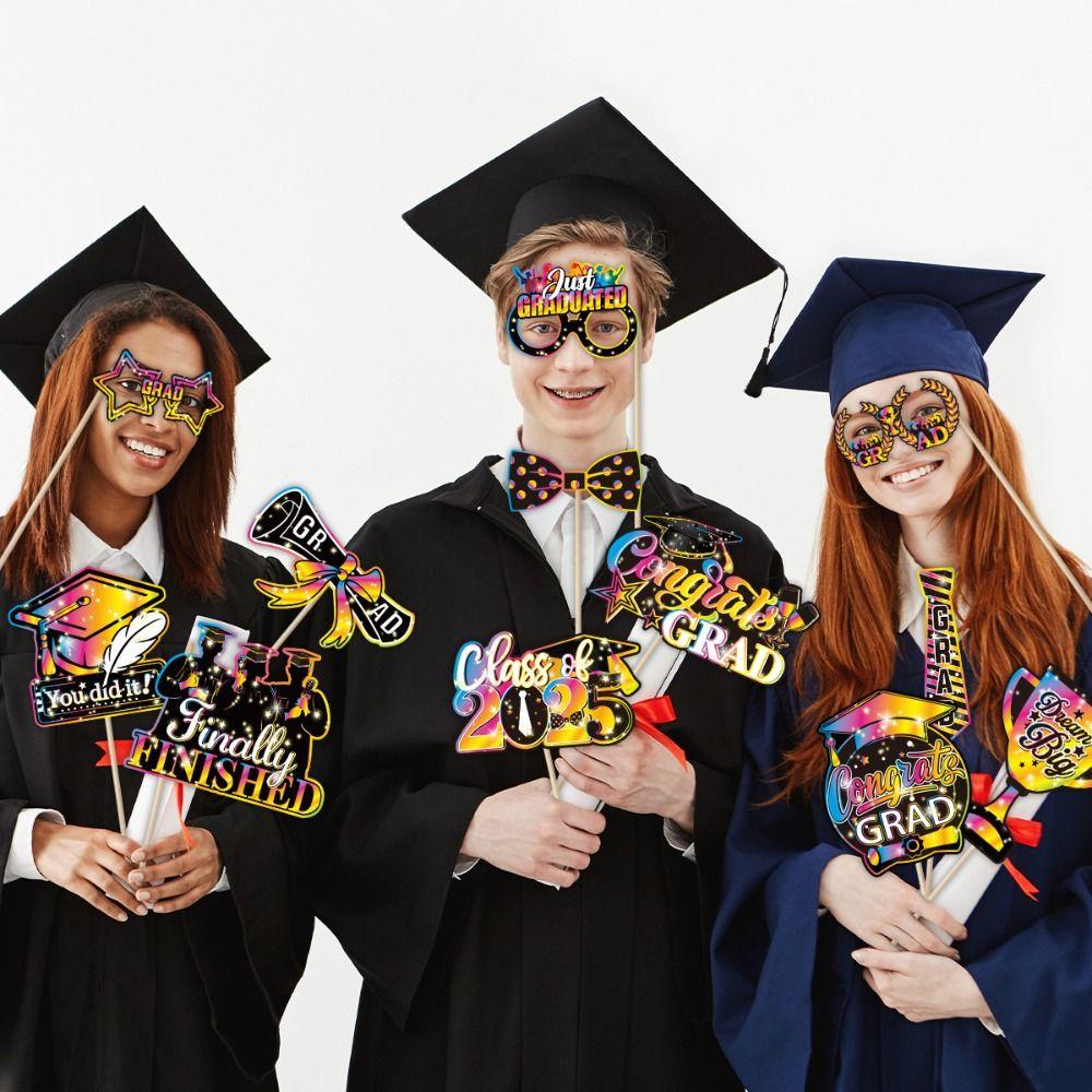 30pcs Congratulation 2025 Graduation Photo Props Dress Up Costume Mask  Graduation Season