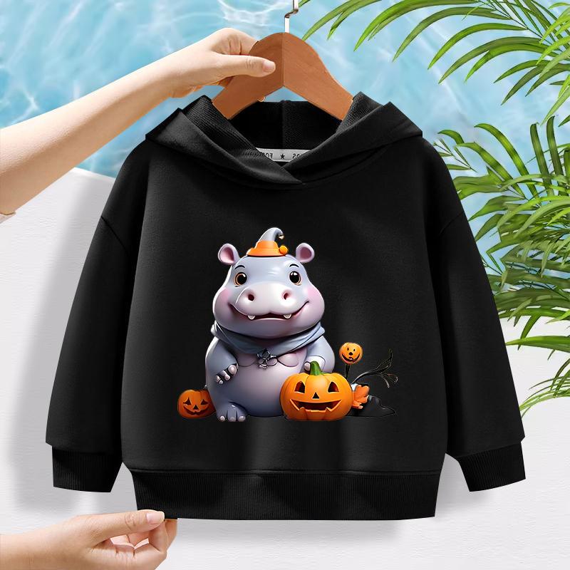New Fashionable Hippopotamus Pattern Children's Cute Cartoon Casual Daily Hoodie 100-160cm Men's and Women's Styles