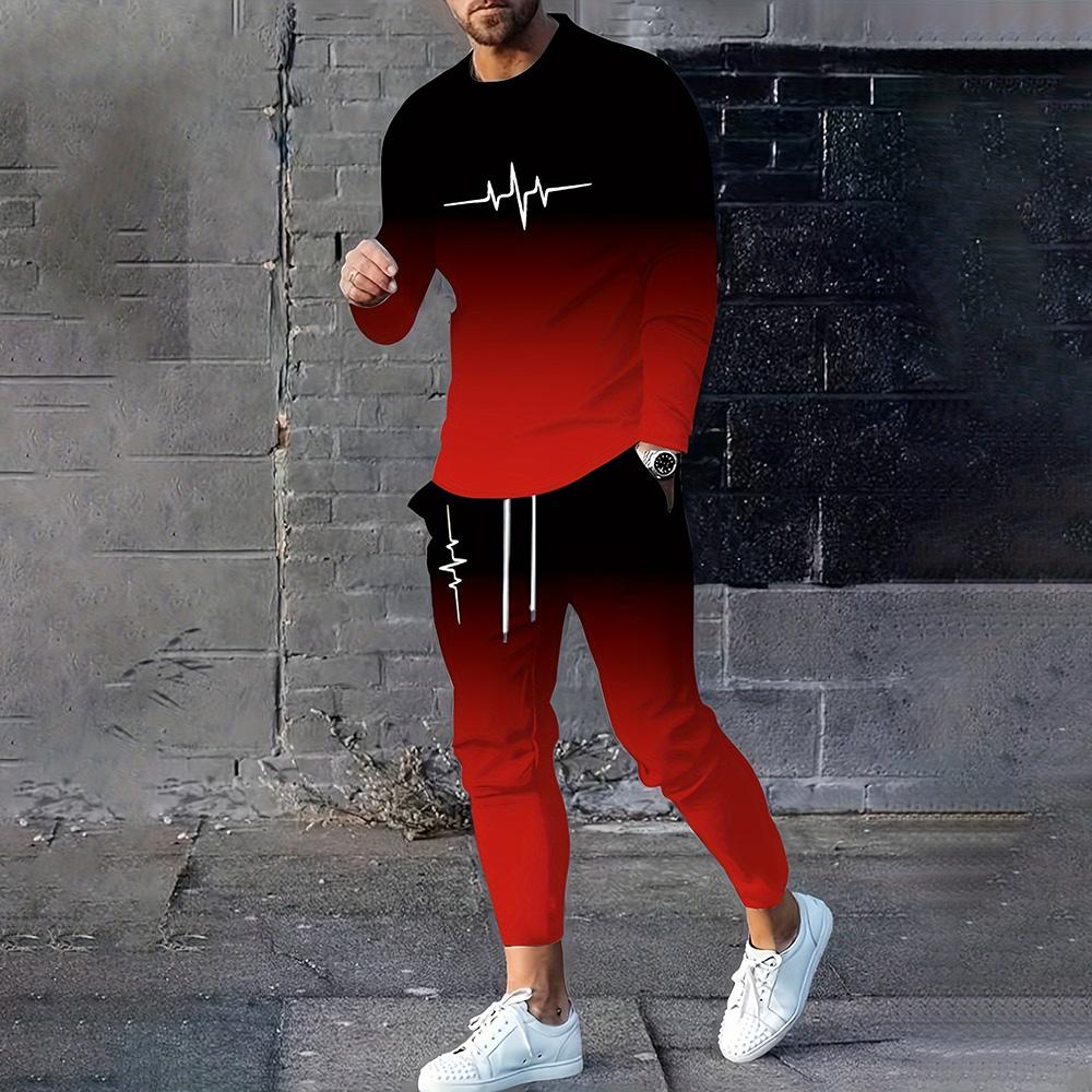 

2025 Повседневный Удобный Свободный Двухсекционный 3D Печатный Длинный Рукав Пуловер Свитер Спортивная Одежда Мужская Мода Красивый Костюм 5XL