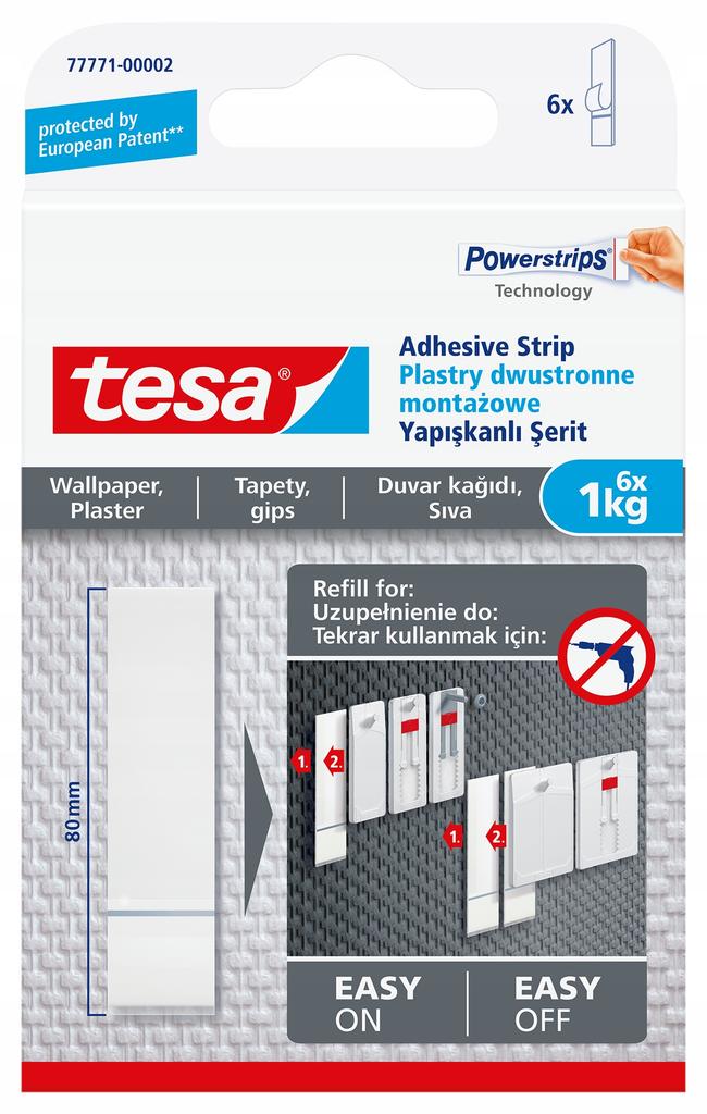 Tesa Mounting Strips Self-Adhesive Strips Up To 1Kg For Wallpaper Plaster 6pcs
