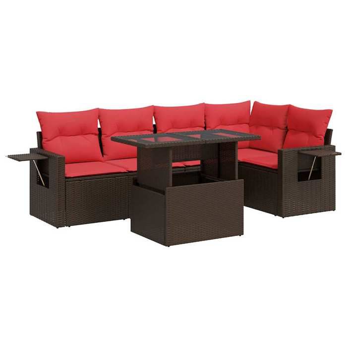 VidaXL Salon de jardin avec coussins 6pcs marron résine tressée acacia, ensemble de canapés d'extérieur, salon de jardin 3326485