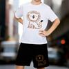 Boys 2 Piece Cartoon Lion Printed Outfit, Short Sleeve T-Shirt and Shorts Set for Kids Age 5-14,White Sporty Casual Summer Clothes