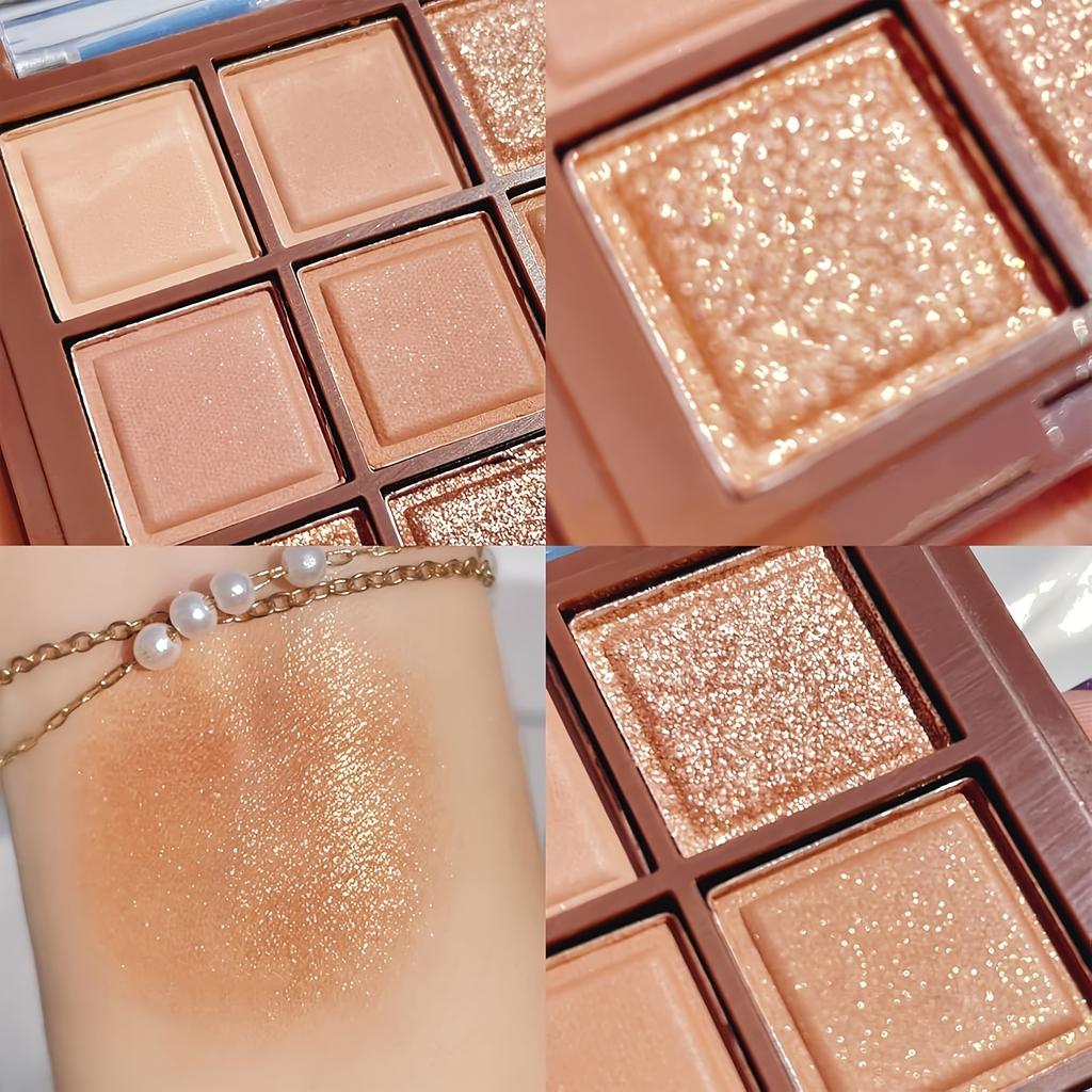 9 Color Nude Eyeshadow Palette Daily Style Brown and Golden, Featuring Two Textures,Matte and Shiny.