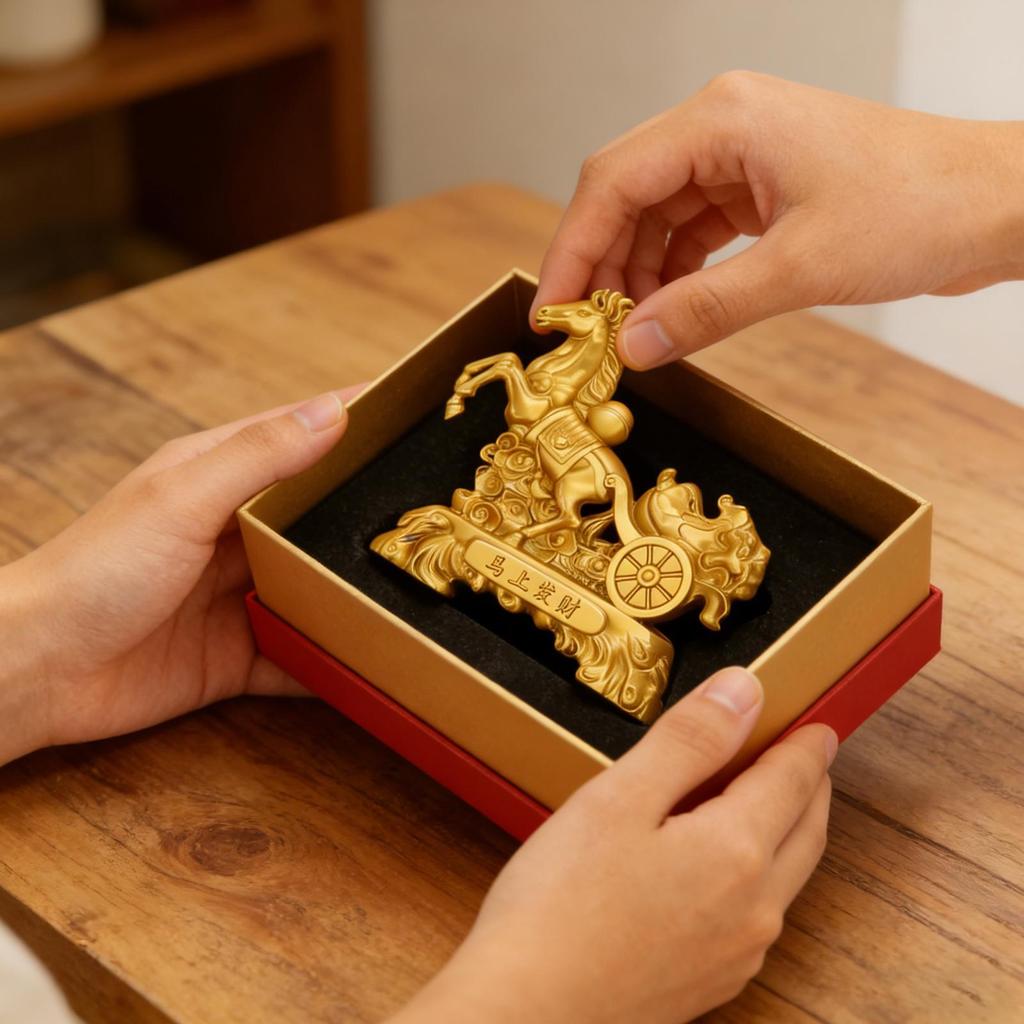 Pferdestatue Metall Dekorativ Goldene Schreibtischfigur Chinesisches Neujahr Pferdefigur Für Autos Geschäft Büros Cafés