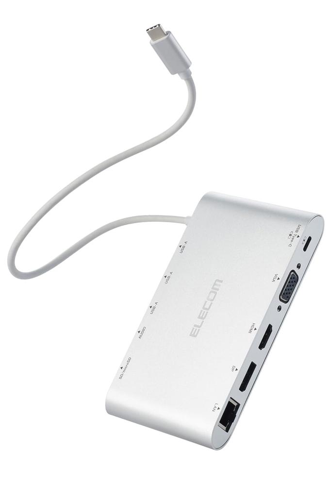 ELECOM USB Hub Docking PD100W 3 Earphone and LAN Station, 11-in-1 Multi-Monitor, 4-Screen, Type-C USB, Support, USB-A Ports, DisplayPort, HDMI, D-Sub,