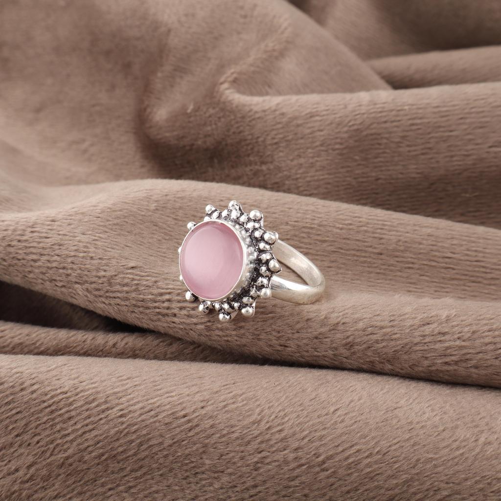 Pink Cat's Eye Ring, 925 Sterling Silver Ring Jewelry, Handmade Adorable Jewelry Gemstone Jewelry For Memorial Day