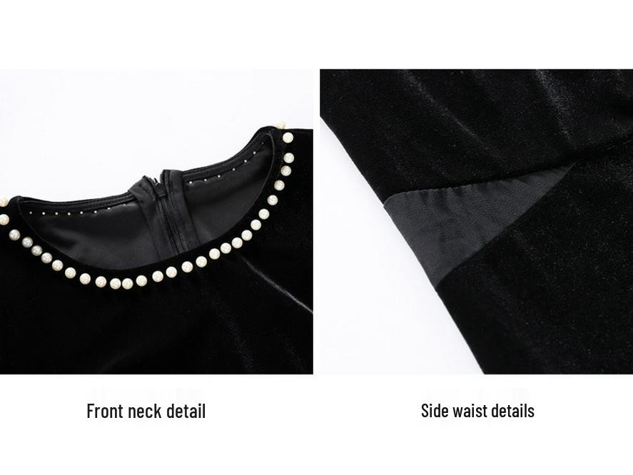 Velvet Hepburn Style Slim Black Formal Dress - Elegant Autumn/Winter Women's Long Dress