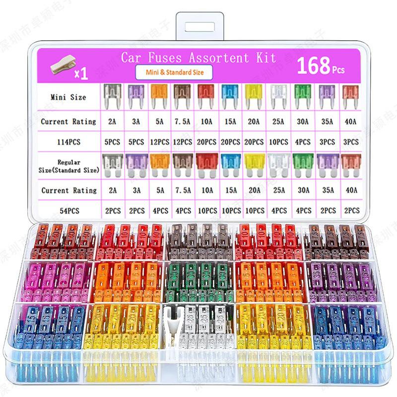 180-teiliges grenzüberschreitendes Sicherungsset: Zinkblech-Klingen-Einsatz, verpackt für mittelgroße, kleine und Mini-Sicherungen