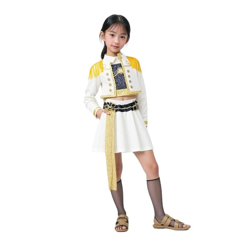 Girls Kpop Tassel Printing Cosplay Costume Kids Anime Cartoon Halloween Carnival Party Role Playing Dress Up Outfit
