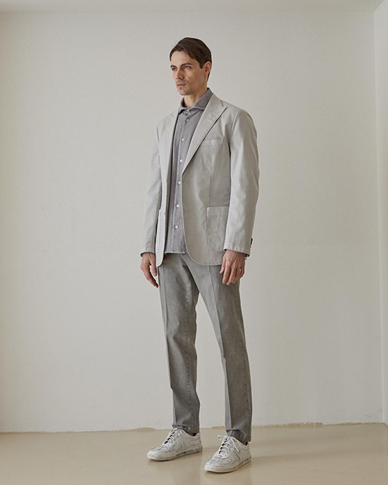 BIRBANTE Elastic S.R. Fit Cotton Pants - Smoke