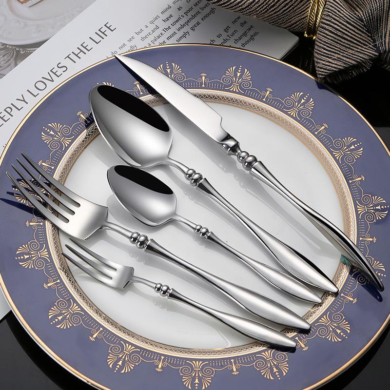 3/4/5/6PCS French 304 Stainless Steel Cutlery Set Pointed Tail Handle Spoons Knife Forks High-end Kitchen Restaurant Tableware