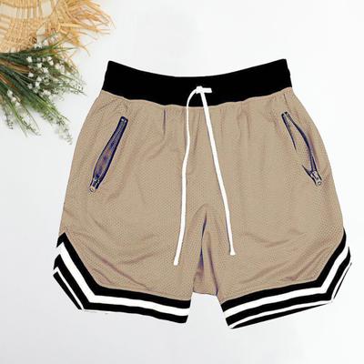 Herren Shorts mit elastischem Kordelzug in der Taille, Reißverschlusstaschen, sportliche Shorts aus Netzstoff, schnelltrocknende Sportshorts