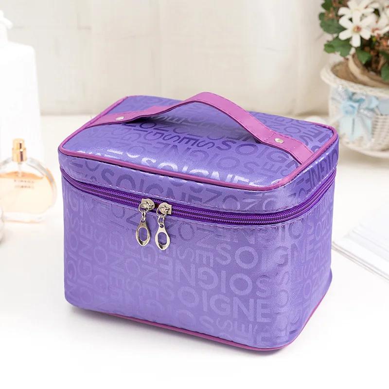 Bolsa de maquillaje para mujer, bolsa de almacenamiento de cosméticos de gran capacidad, bolsa de aseo plegable, bolsa de cosméticos de mano esencial de viaje purple