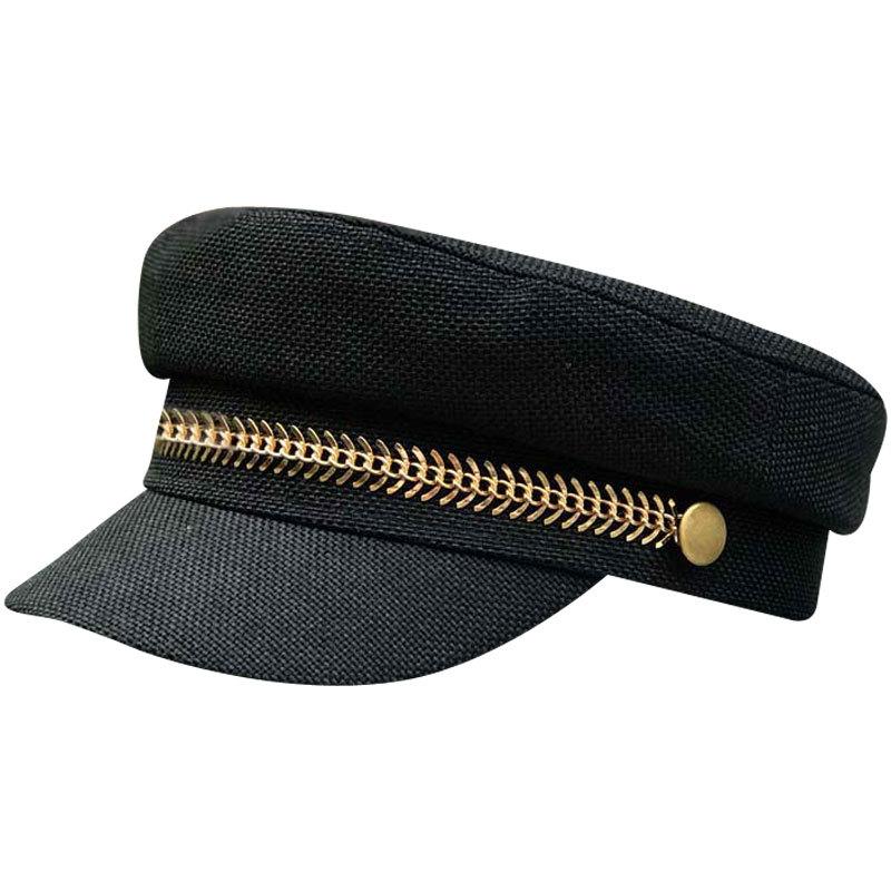 Summer Thin Imitation Cotton And Linen Breathable Versatile Cap Gold Chain Octagonal Hat Flat Top Hat Trendy Hat