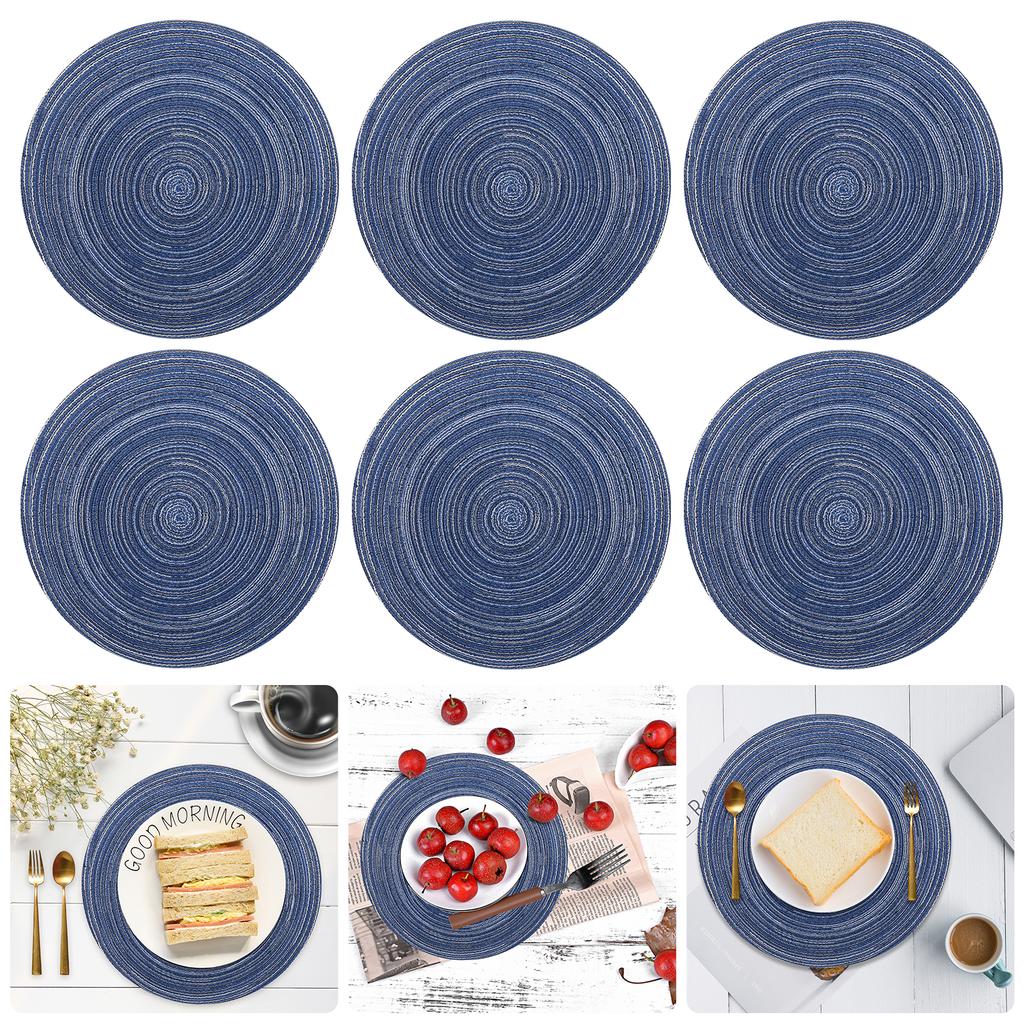 Set of 6 36cm/38cm Ramie Round Table Mat Braided Placemats Washable Non-Slip Kitchen Dining Tableware Bowl Pads Cup Coasters