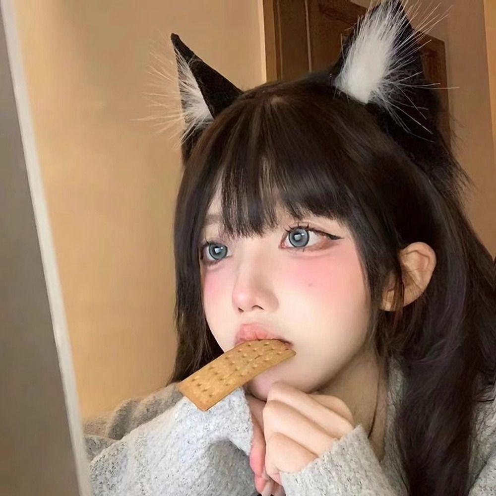 

Animals Cosplay Headwear Lolita Plush Hair Band Sweet Cat Ears Headband Makeup pure black