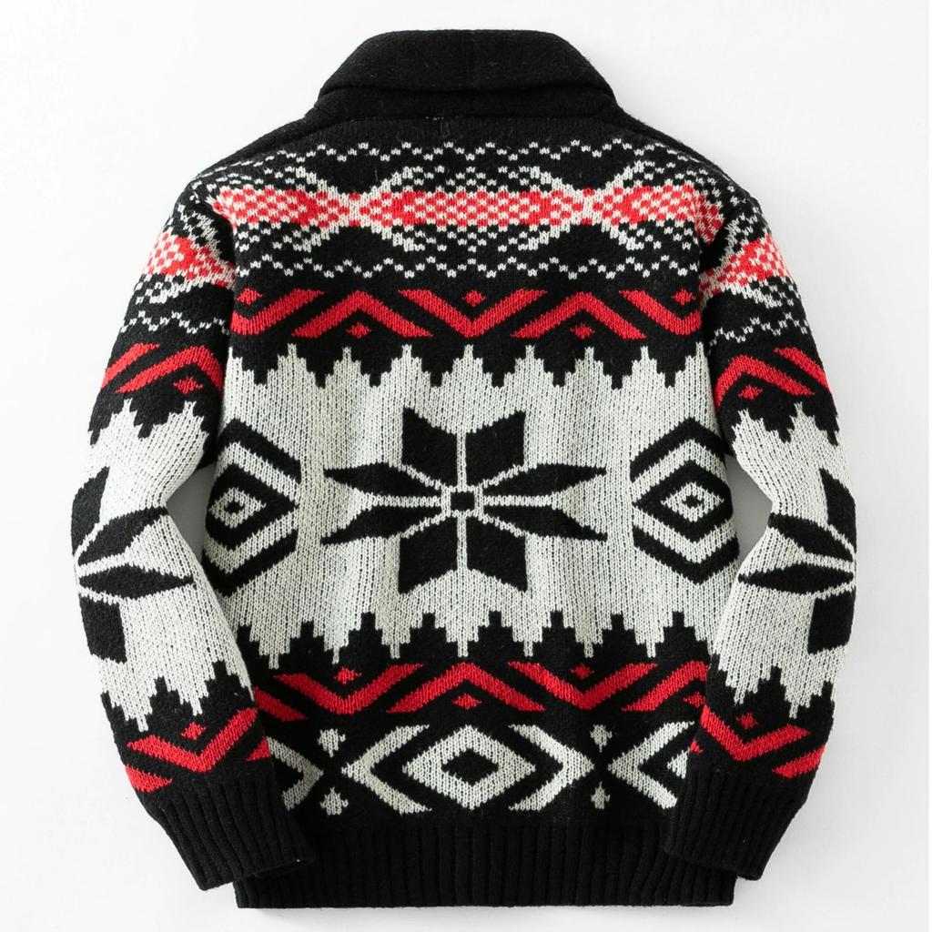 Men's Jacquard Pattern Cardigan Sweater Button Down Knitted Sweaters Fall Winter Long Sleeve Shawl Collar Sweater Cardigans for Male Knit Jackets